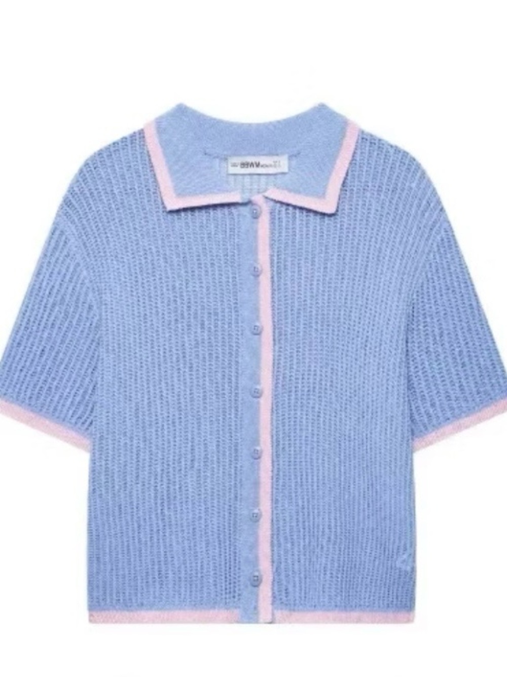 ZARA Periwinkle Blue Short Sleeve Sweater with Pink Trim